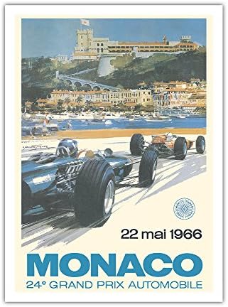 24-то Гран при на Монако по автогонкам - Пистата в Монако, Монте Карло- Ретро Постер на Майкъл Търнър за автомобилни