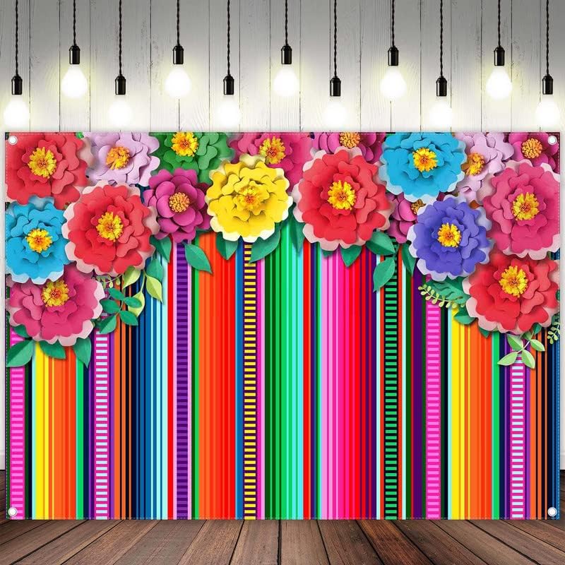 Swepuck 7x5 фута Мексиканска Фиеста Тематичен Фон За Снимки Синко Де Майо Фон Карнавал Цветна Ивица Флорални Декорации
