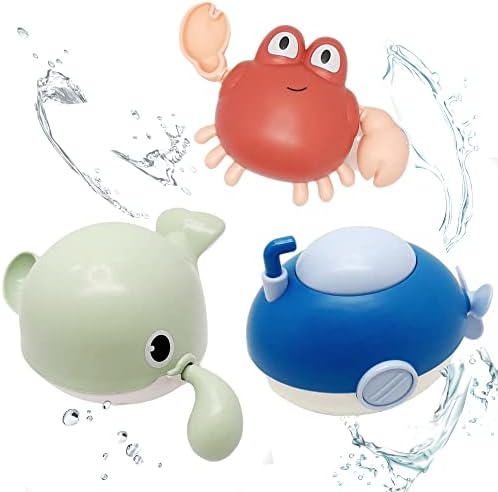 Заводные играчки за плуване Konstantie Baby & Toddler Bath (Синя подводница, светло зелен Кит, червени Раци, 3 опаковки)