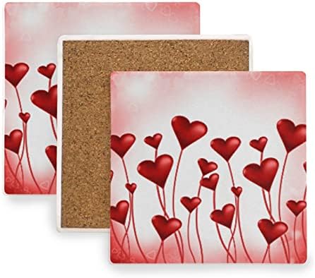 xigua Romantic Red Heart Coasters - Квадратни Абсорбиращи напитки Каменни подложки за чаши и чаши, украса за Ден на Свети Валентин (1 бр.)