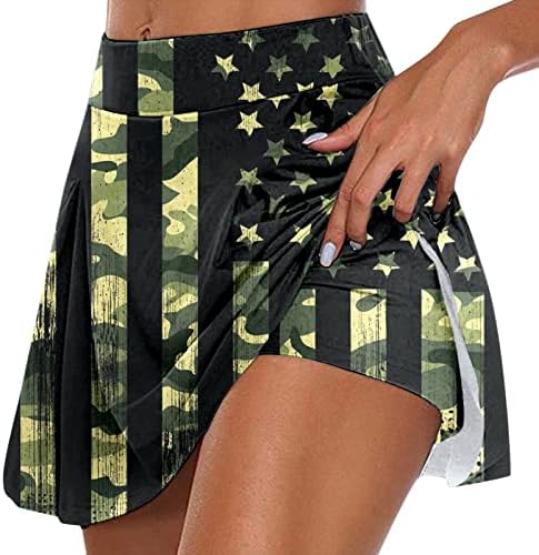 На 4 юли, Спортни Поли с Къси панталони под Американски флаг за Жени, Струящиеся Плисирани къси Панталони за голф с Висока