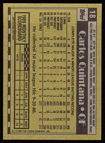 1990 Топпс № 18 Карлос Кинтана на Бостън Ред Сокс (бейзболна картичка) NM/MT Red Sox