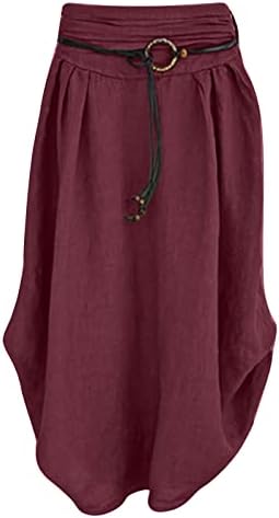 ZL GEQINAI Midi-skirt Дамски Струящаяся Пола Миди С Подолом под формата на Носового Шал Всекидневни Поли От памук и Лен,