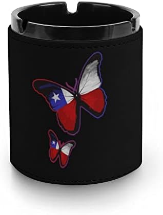 Пеперуда Texas Флаг Кожена Преносим Пепелник Кръгъл Пепелник за Цигари, за Домашния Офис, Автомобил Декоративна