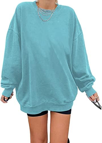 Дамски Блузи Оверсайз с Дълъг Ръкав Чист Цвят, с кръгло деколте, Ежедневни Риза и Пуловер