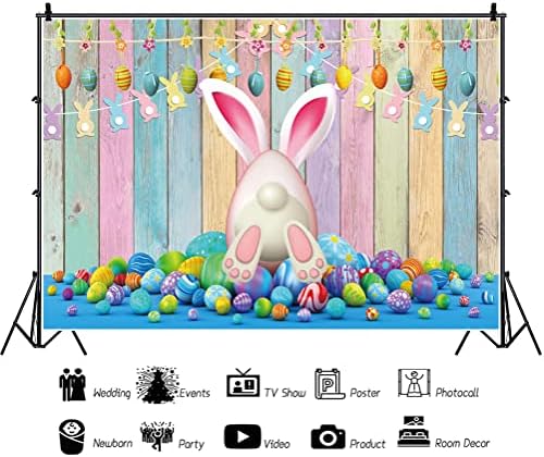 Yeele 5x3ft Великден Фон на партита, Великденски Яйца, Фотофон, Цветни Дървени Планковый Фон за Снимки, Cartoony Празничната