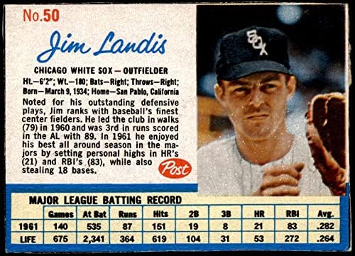 1962 Post Cereal 50 Джим Ландис Чикаго Уайт Сокс (Бейзболна картичка) VG/БИВШИЯ Уайт Сокс