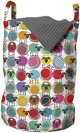 Foldout Чанта за дрехи с животни, Многоцветен Топка От овча Прежди с Шарките на Фауната на Селския Двор в Грах, Абстрактна