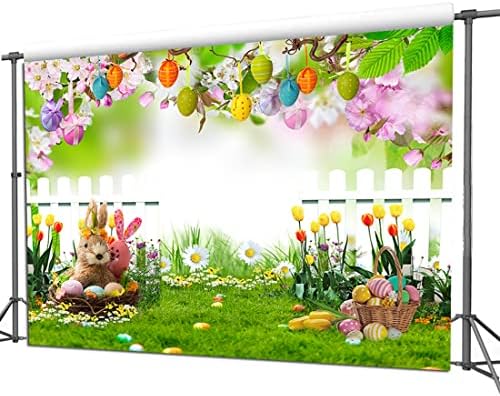 Dudaacvt 7x5ft Великден Фон Пролетен Великденски Градина Фон За Снимки Пъстри Великденски Яйца Дървена Ограда Фон За