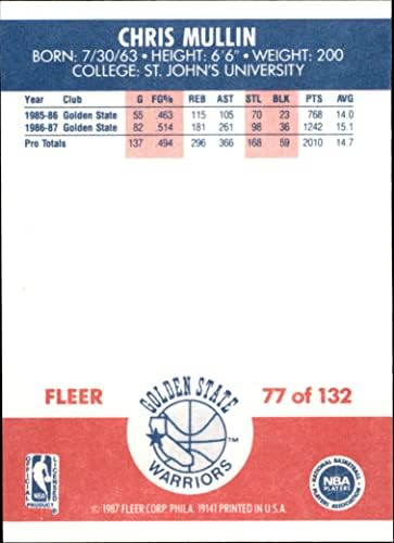 1987 Fleur # 77 Крис Mullin Голдън Стейт Уориърс (Баскетболно карта) в Ню Йорк/Mount Уориърс Сейнт Джонс