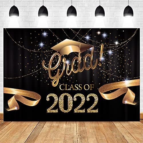 Фон за абитуриентски партита 2022 г., черно-златни блестящи петна Боке, Фон за снимки, Поздравительный банер за завършилите,
