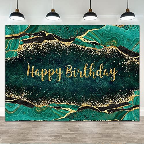 Ticuenicoa 7 ×5 метра Изумрудено-Зелен Фон, Течен Фон за Снимки честит Рожден Ден, за Мъже, жени, Мрамор и Златен Блясък