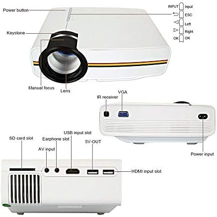 WALNUTA Upgrade Мини проектор 1080P 1800 Лумена Преносим LCD led проектор За домашно кино, съвместим с USB, 3D проектор (Бял цвят)