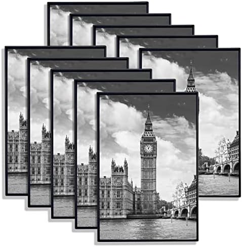 Черна рамка за снимки GOmaize с предно зареждане 5x7 Комплект от 10 за стенен и настолен монтаж