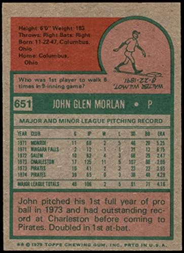 1975 Topps # 651 Джон Морлан Питсбърг Пайрэтс (Бейзболна картичка) NM Пирати
