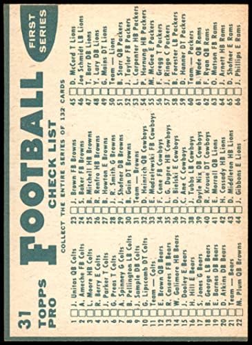 Списък от команди, 1960 Topps 31 Browns Кливланд Браунз-FB (Футболна карта) VG/EX Browns-FB