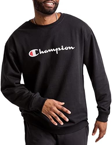 Мъжки hoody Champion's Powerblend Fleece Crew Sweatshirt за мъже с яка-часова, на който пише Сценарий (обл. или Big &