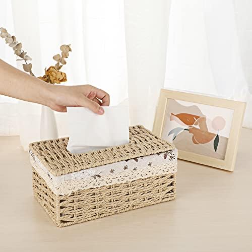Тканая Правоъгълен Капак кутии за Салфетки Sumnacon - Декоративна Кутия за Кърпички от естествена Хартия Въжета, Ретро