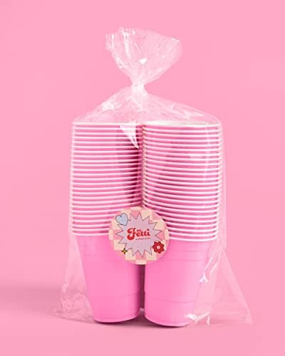 xo, Украса за партита Fetti Розови Пластмасови Чаши - 50 Мат за Еднократна употреба Чаши за 16 унции | моминско парти,