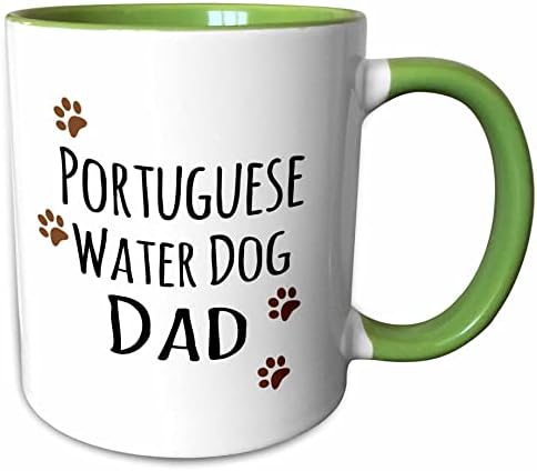 Татко 3dRose Portuguese Water Dog - Куче от породата - мръсно-кафяв отпечатък от лапа - любител на кучета, горд собственик на домашен любимец - Керамична чаша, 11 грама