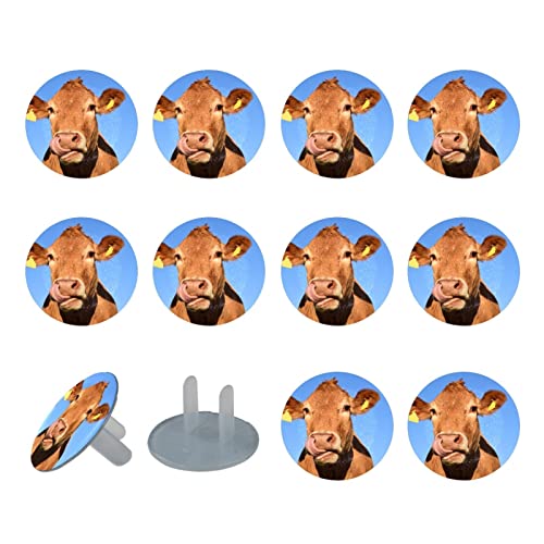 Капачки за контакти Funny Animal Cow Blue Sky 24 Бр. - Защитни капачки за контакти, за деца – Здрави и устойчиви – Лесно да защитават вашите контакти от деца