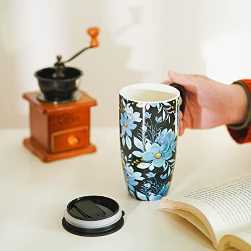 Керамична Чаша Topadorn, Кафеена Чаша от порцелан Blue Flower с Подарък предавателна кутия, 17 грама. Синьо Цвете