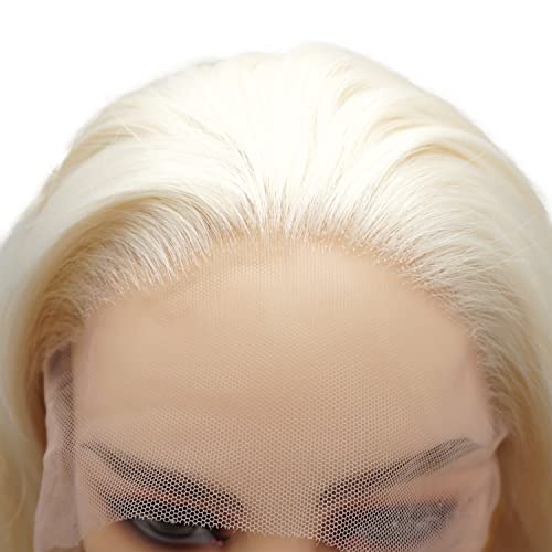 БУЙНИ красива коса от Синтетични перука на дантели отпред вълнообразни дълъг 26 см светло кафяво бяло микс с висока плътност