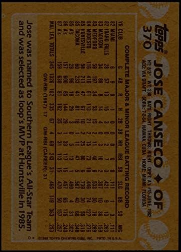 1988 Topps 370 Хосе Кансеко Оукланд Атлетикс (бейзболна картичка) NM / MT Атлетикс