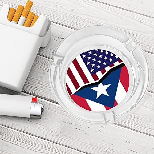 Стъклен Пепелник с Флага на САЩ и Пуерто Рико за Цигари, Пепелник Кръгъл, Преносим Титуляр за Пепел, Калъф за Вътрешно