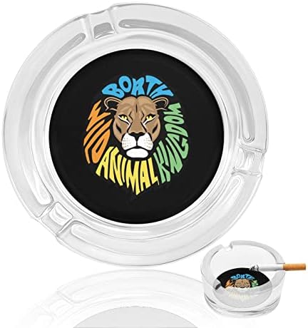 Царството на дивите животни-Лъв, С Красив Дизайн Пепелници от Дебело Стъкло Класически Кръгъл Мундщук за Цигари Офис