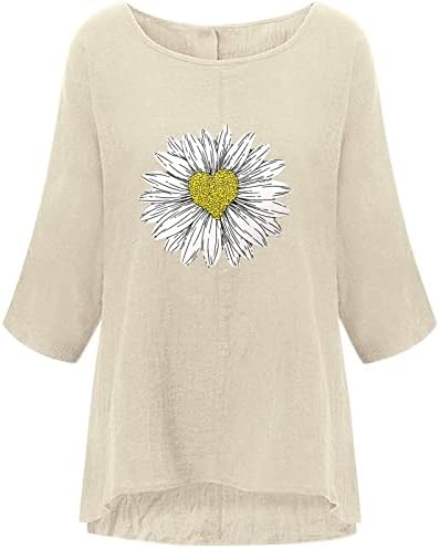 Дамски Модни Свободна Тениска с кръгло деколте и 3/4 ръкав с принтом, Пуловери, Блузи, Удобни Меки Пролетни Блузи с кръгло