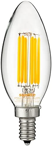 Led лампа Sunlite 80445 за полилеи Edison B11 с торпедообразным фитил, 5 W (еквивалент на 60 W), 630 Лумена, на Основата на Канделябра E12, Темата с нажежаема жичка от прозрачно стъкло, ?