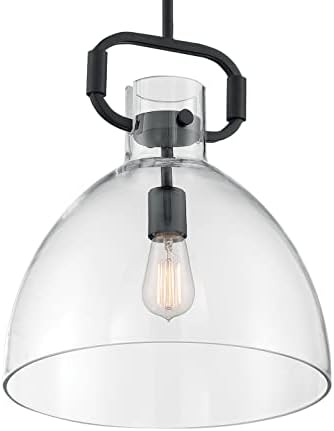 Окачен лампа Nuvo Lighting 60/7152 Teresa - 1 под формата на Колокольчика, Матово Черно покритие с Прозрачни Стъкла
