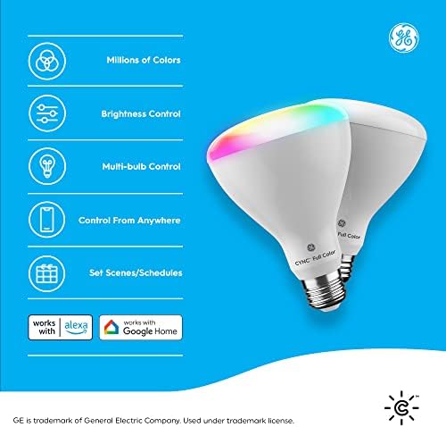 GE CYNC Умни led Крушки, Осветление с промяна на цвета, Bluetooth и Wi-Fi интернет и Съвместими Лампи за външни прожектори