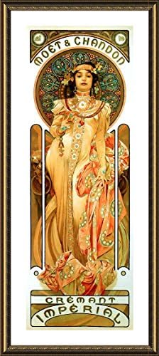 Alonline Art - Moet and Chandon на Алфонс Муха | Картина в златна рамка, Напечатанная отпечатъци от памук, Най-до