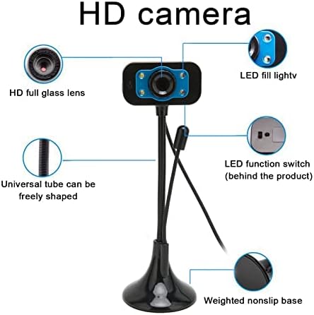 Потоковая уеб камера, USB, уеб камера HD с ръчно фокусиране с led подсветка и микрофон за Win10 7, Vista, XP за Android
