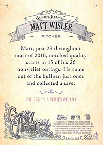 2017 Бейзболна картичка Topps Gypsy Queen 255 Мат Вислера Атланта Брейвз