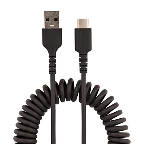 StarTech.com 20 инча (50 см), Кабел за зареждане от USB A до C, Навити Сверхпрочный кабел за бързо зареждане и синхронизация