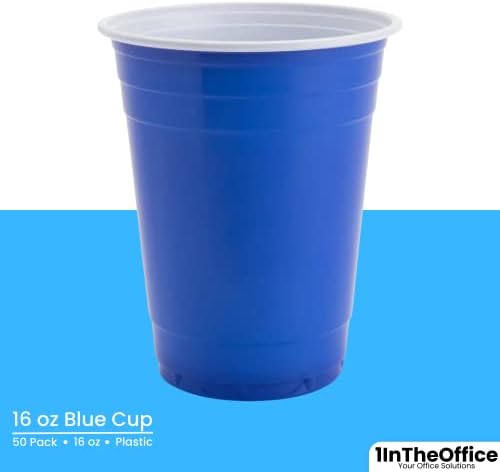 Сини чаши 1InTheHome 16 унции, за еднократна употреба пластмасови сини чашки за партита, заредете (50 опаковки)