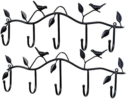 ZEGOO Листа и Птици, Декоративни Стенни Метални 5 Палто Черно Кука Закачалка За Дрехи / Кърпи, Рафтове За Съхранение