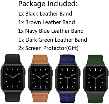 (4 опаковки) O. Б. О, който е съвместим с каишка на Apple Watch 49 мм 45 мм 44 мм 42 мм и каишка от естествена кожа за iWatch Ultra SE2 SE Series 8 7 6 5 4 3 9, тъмно синьо, Тъмно кафяво, Зелено-Черен