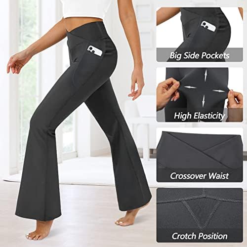Дамски Разкроена гамаши DLOODA с джобове -Перекрещивающиеся Панталони За йога с висока талия - Разкроена Гамаши с контрол на корема