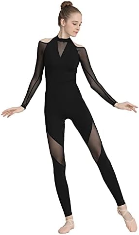 Жена гащеризон Dance Elite Dynamic Unitard - Гащеризон за танци с дълъг ръкав и вложка от мека мрежа