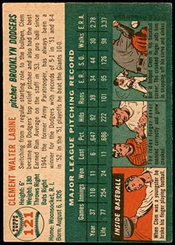 1954 Topps # 121 Клем Лабин Бруклин Доджърс (Бейзбол карта) VG/БИВШ Доджърс