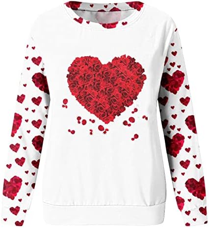 Жена Пуловер с Цветен Модел във формата на Сърце, Монтиране на Обикновени Ежедневни Тениски С Кръгло деколте, Свободни Блузи В Свети Валентин