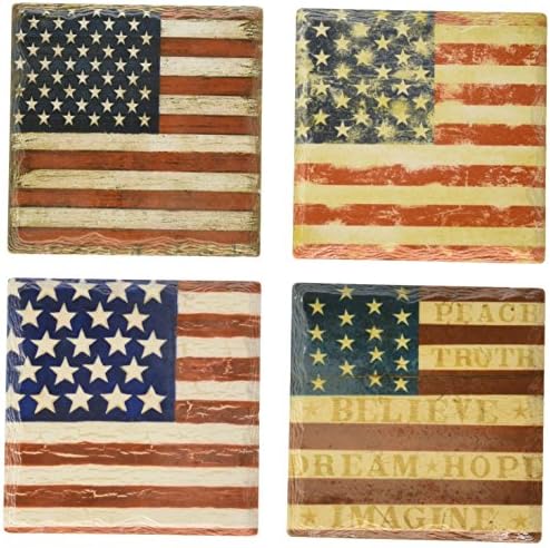 Предмети от първа необходимост за дома 4 Квадратни Керамични подложки с американски знамена, Комплект от 4