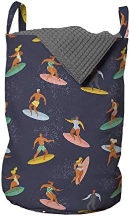 Чанта за дрехи Ambesonne за сърфиране, Выветрившаяся Композиция от различни Анимационни герои-Сърфисти, Кошница за дрехи